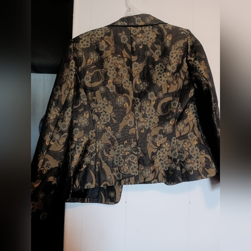 Le Suit Petite 8P Brocade Blazer Metallic Gold Floral Paisley Jacquard Jacket - Picture 5 of 5